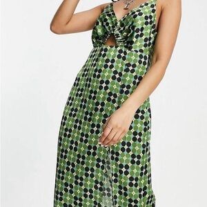 Topshop Black and Green Spaghetti Strap Midi Sundress